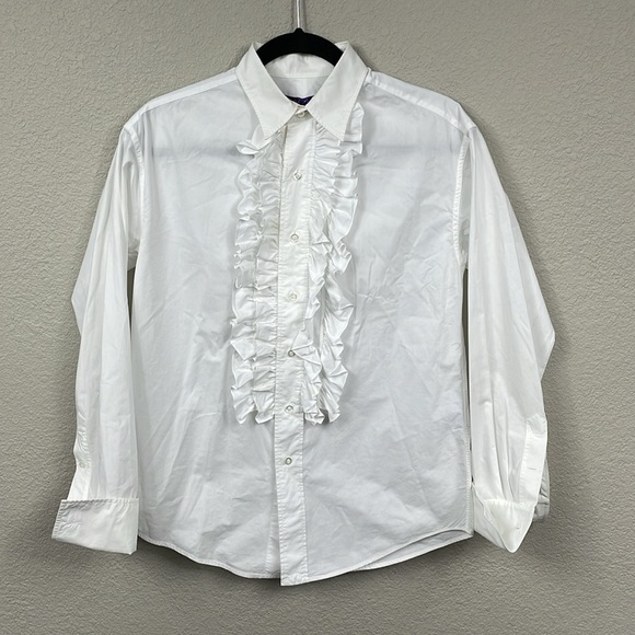 Ralph Lauren Purple Label Ruffle Frill Button Front Shirt Blouse Long Sleeve 6 - Picture 1 of 13